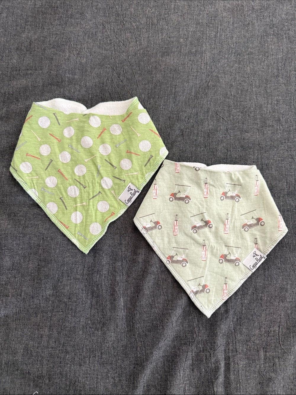 Copper Pearl bandana bibs - golf duo